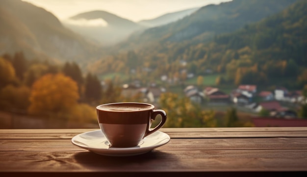 Coffee cup with mountain view Illustration AI GenerativexA