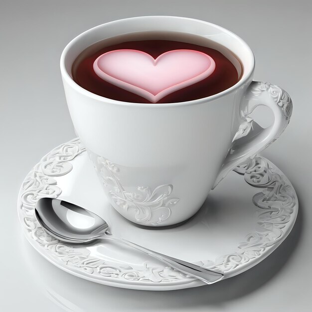 Coffee Cup With Pink Heart Shape