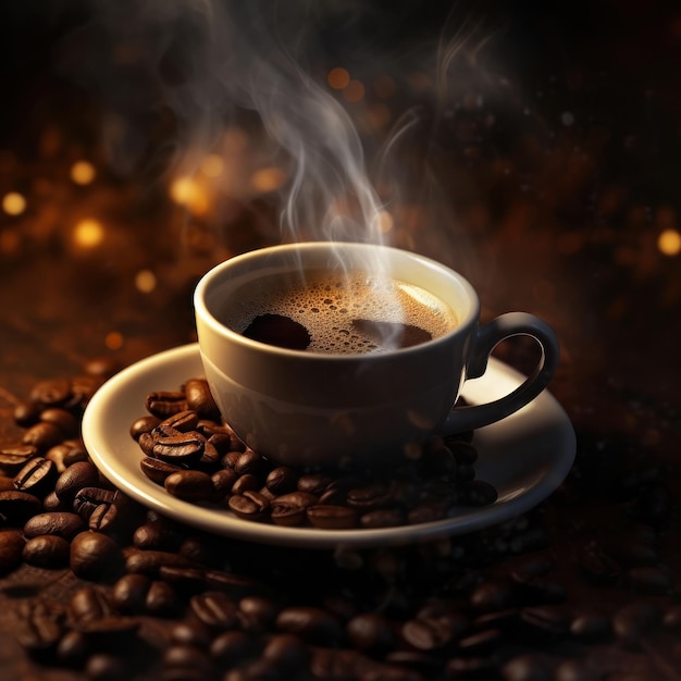 Coffee cup with smoke on dark background Illustration AI Generative