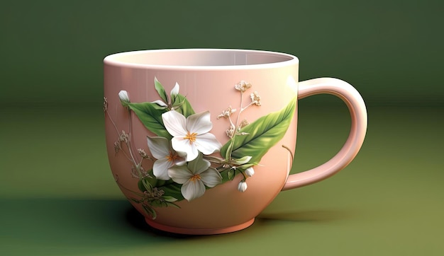 a coffee cup with some flowers on it