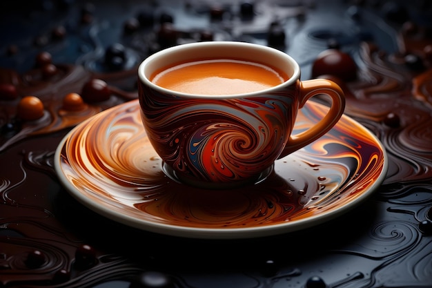 A coffee cup with a swirl of coffee