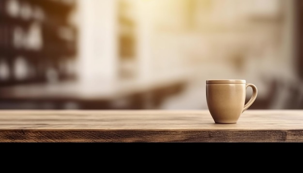 Coffee cup on wooden table in coffee shop stock photo