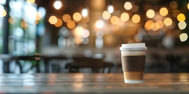 Coffee cup on wooden table in coffee shop with bokeh background Ai Generated