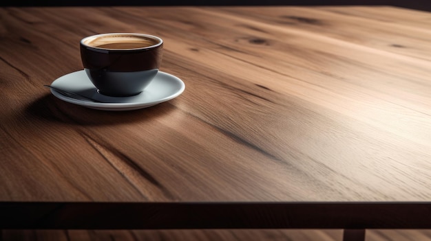 A coffee cup on a wooden table