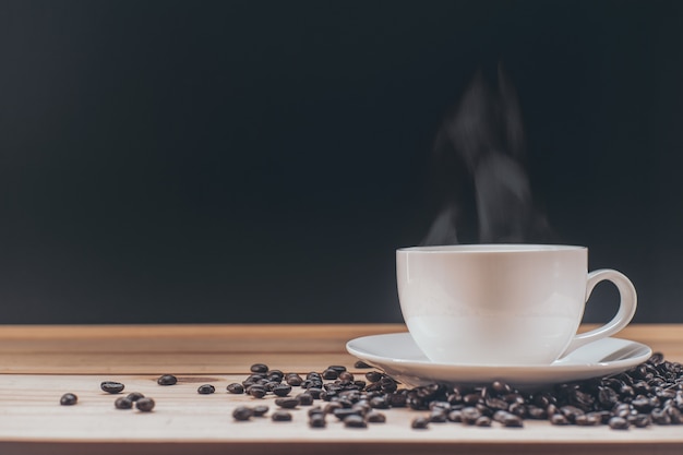 Coffee cup on wooden table