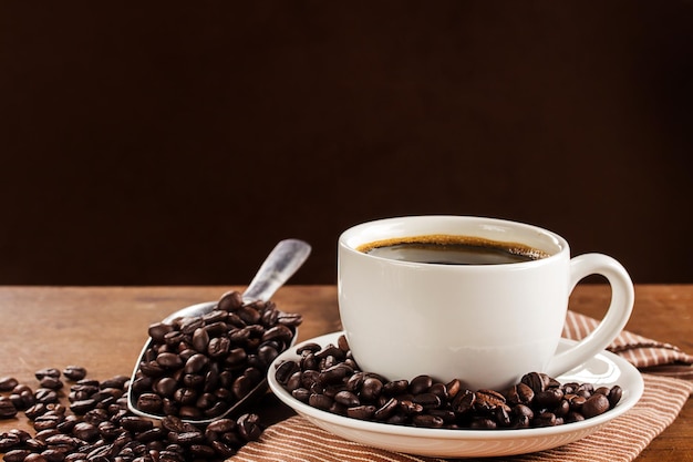 Coffee cup on wooden table