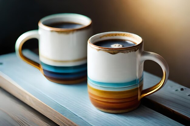 coffee cups on a shelf with the words " coffee " on the top.