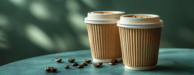 Foto tazze di caffè su un tavolo con i chicchi di caffè