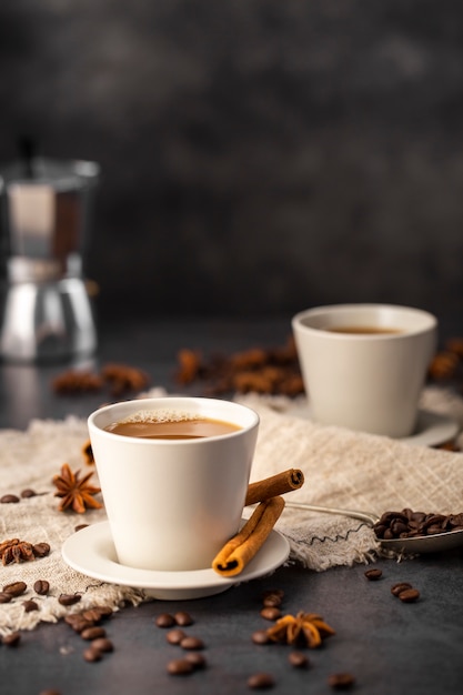 Coffee cups with ingredients