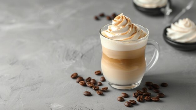 Coffee dessert whipped foam and milk on a gray background Generative Ai