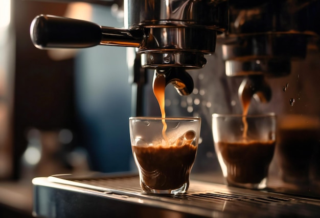 Coffee a drink being made by an espresso machine