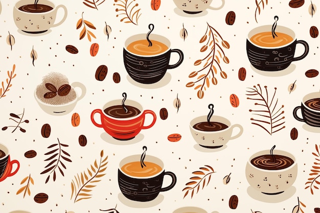 写真 コーヒー飲み物コーヒーショップの装飾壁紙の背景のためのシームレスパターン描画デザイン