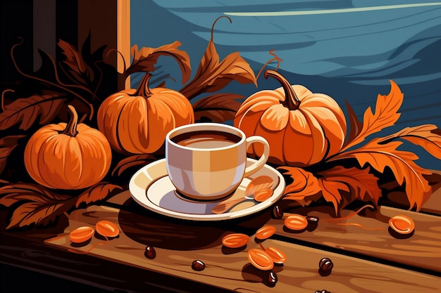 Photo coffee drink table pumpkin cup hot autumn