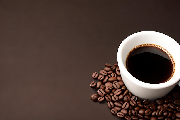 Coffee drink theme photo for mockup cup amp coffee beans with empty area on a dark color background