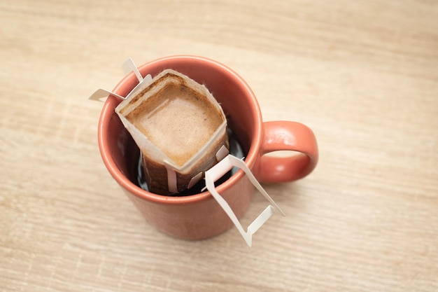 Coffee Drips in cup Alternative brewing coffee in paper filter bags