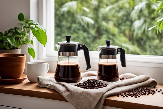 Coffee espresso maker in window