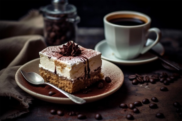кофе эспрессо и кусок торта с завитком
