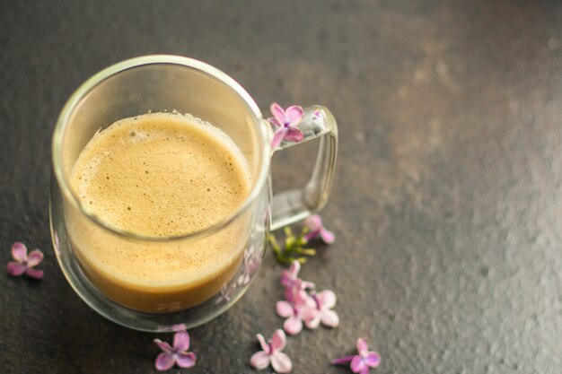 coffee freshly brewed in a white cup serving of beverage (coffee grain)