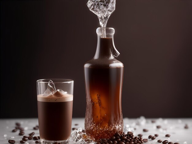 coffee in a glass bottle on a black background