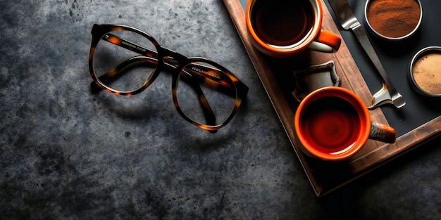 Coffee and glasses on a wooden table