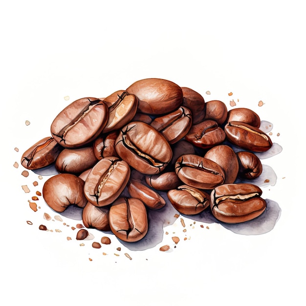 Coffee grain watercolor illustration on white background