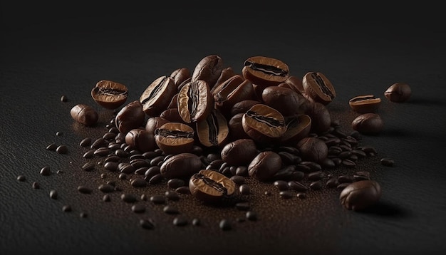 Кофейные зерна на черном фоне генеративный ИИ