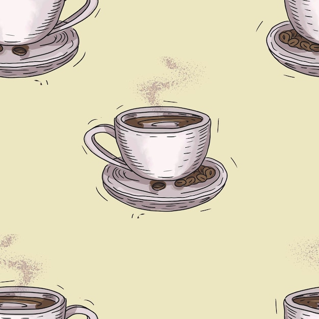 コーヒーブドウの枝と葉 手描きカプチーノ朝 アメリカンカップ タイル イタリアン水彩