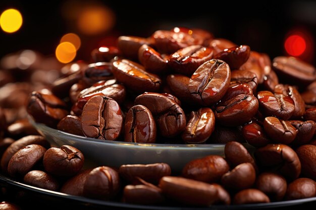 Coffee grains in dark background view of the top coffee concept flag generative ia