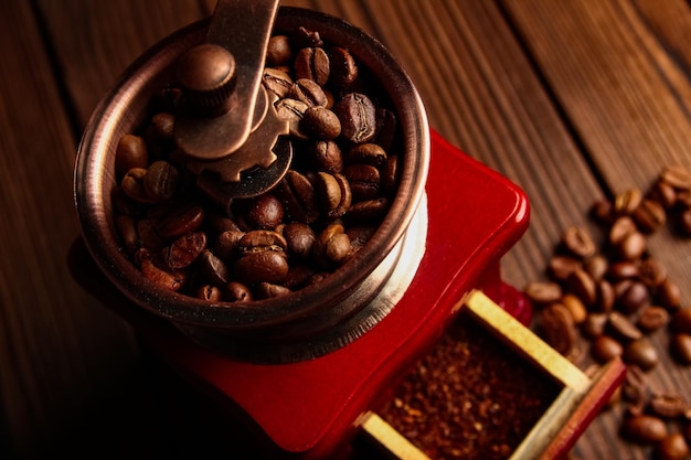 A coffee grinder and coffee