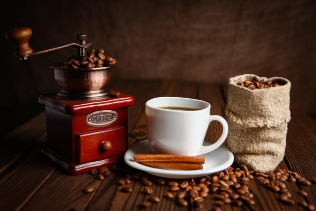 A coffee grinder and coffee