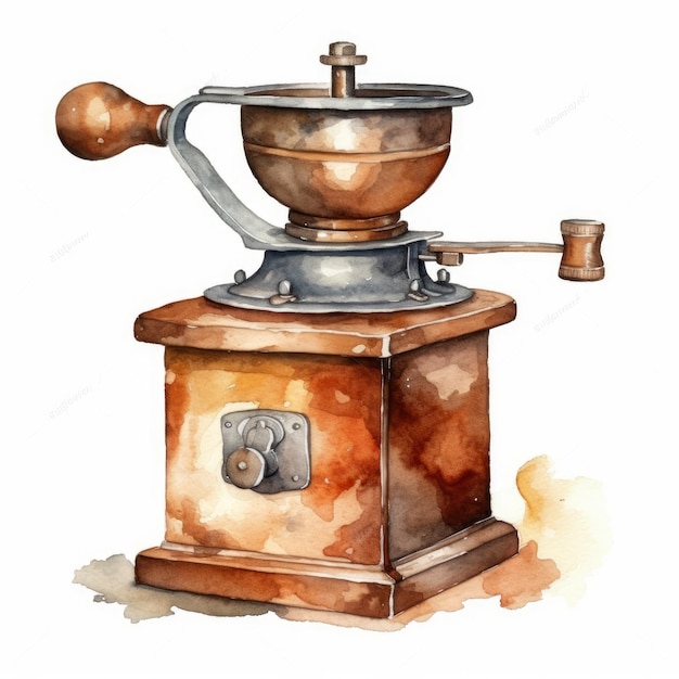 Coffee grinder on white background in watercolor style AI generated