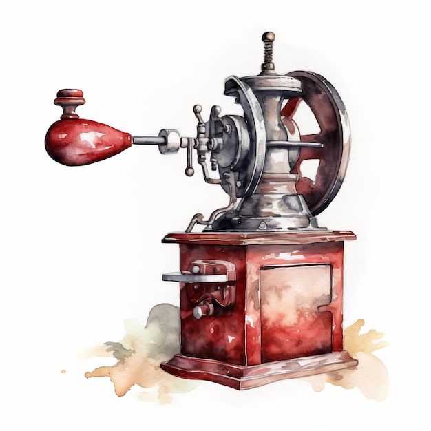 白い背景のコーヒー磨き機は水彩のスタイルでAIが生成しました