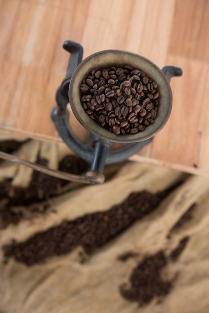 Coffee grinder with coffee beans inside