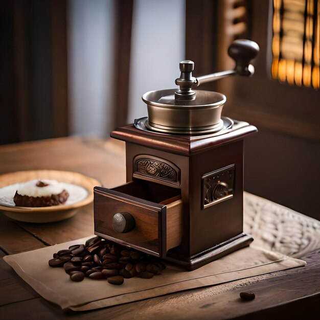 A coffee grinder with a drawer that says " coffee " on it.