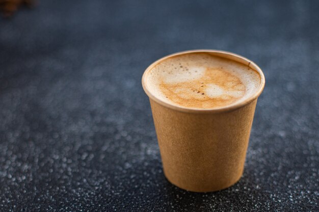 Coffee hot fresh in disposable paper cup break meal