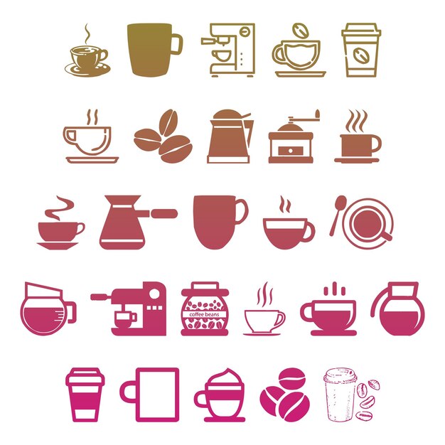 coffee icons items gradient effect photo jpg vector set