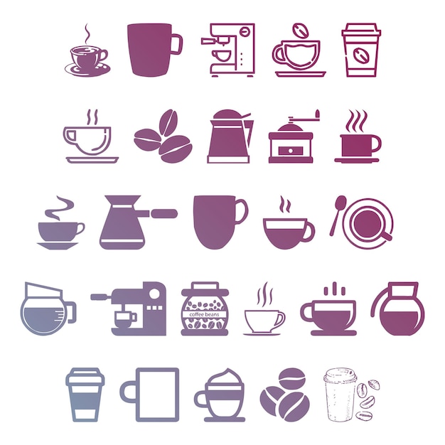 Photo coffee icons items gradient effect photo jpg vector set