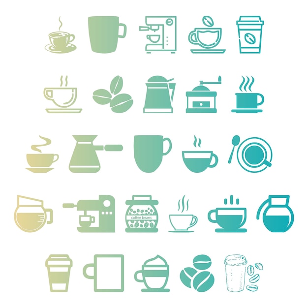 Photo coffee icons items gradient effect photo jpg vector set