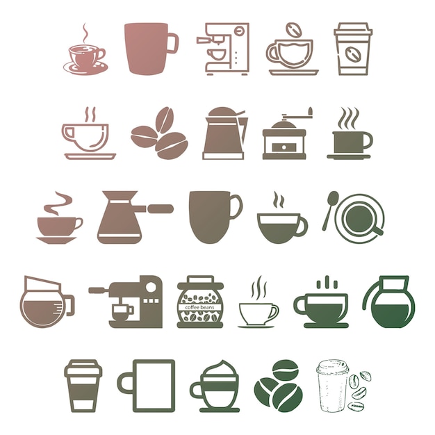 coffee icons items gradient effect photo jpg vector set