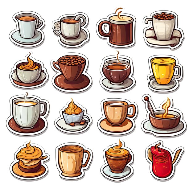 coffee icons set sticker on white background