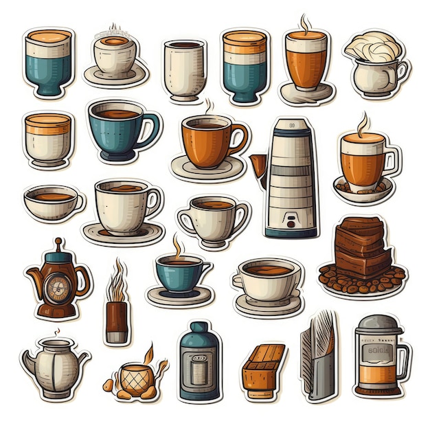 Photo coffee icons set sticker on white background