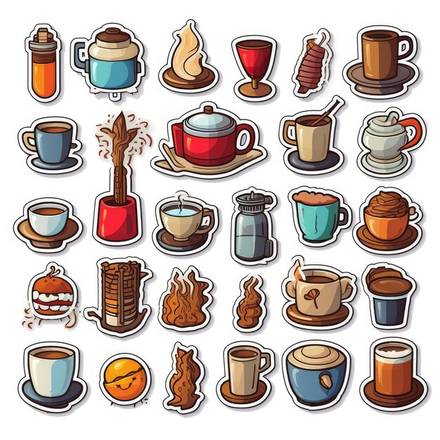 coffee icons set sticker on white background