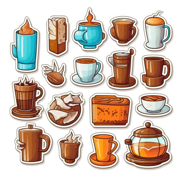 coffee icons set sticker on white background