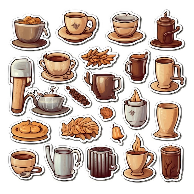 coffee icons set sticker on white background