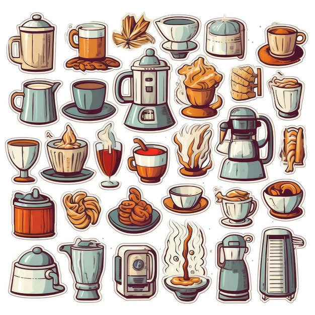 coffee icons set sticker on white background