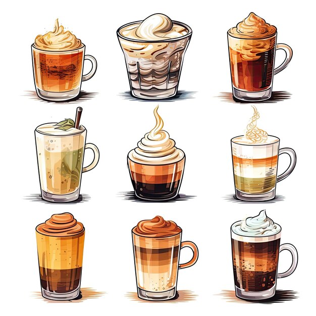 Foto insieme di vettore dell'illustrazione del caffè