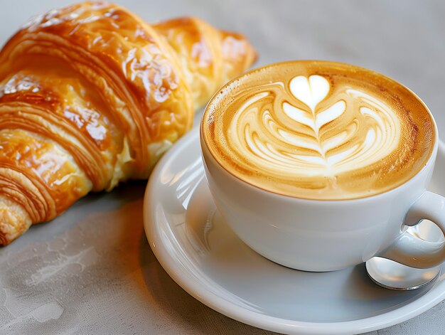 Foto il caffè viene servito in una tazza di porcellana bianca e il marrone dorato