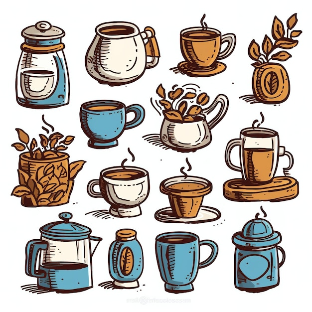 Photo coffee items hand painted illustrations clip art set