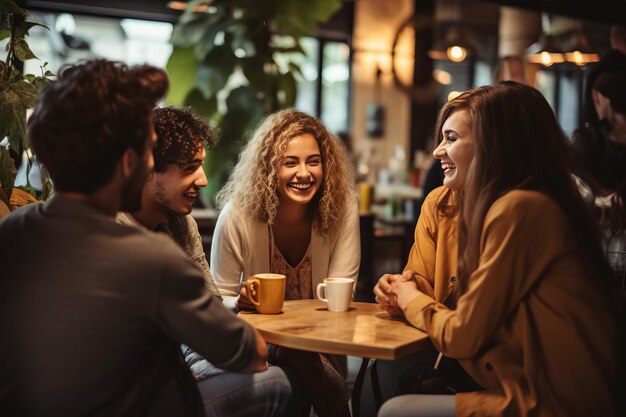 Coffee and Joy Young Friends Cherishing Precious Moments in a Vibrant Cafe