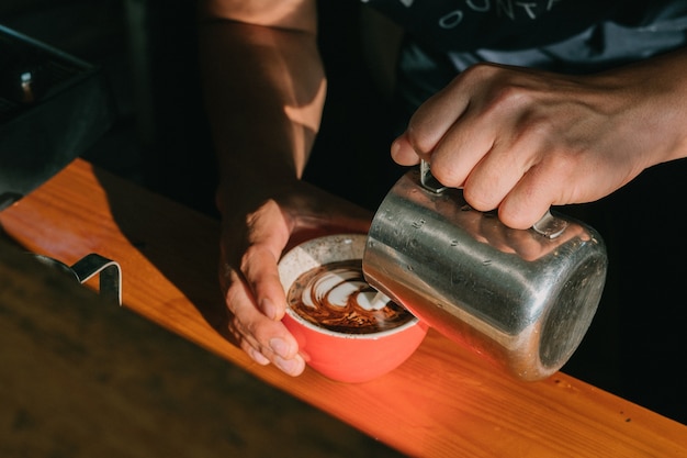 Coffee latte art in cafe